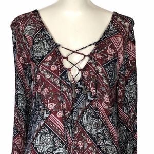 Paisley Bell Sleeve Tunic Style Blouse